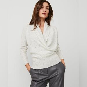 Ann Taylor Cashmere Shawl Collar Wrap Sweater Speckled Cream Small